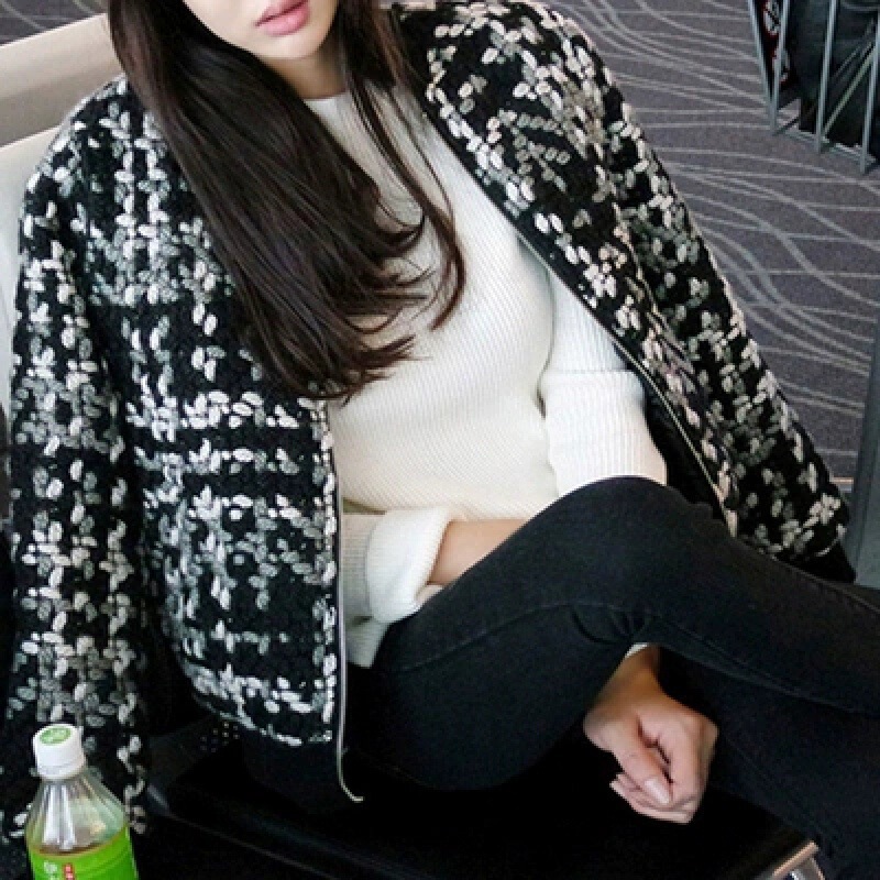 2024 Autumn New Woolen Coat Women's Short Houndstooth Small Coat Thickened Baseball Suit Woolen Coat