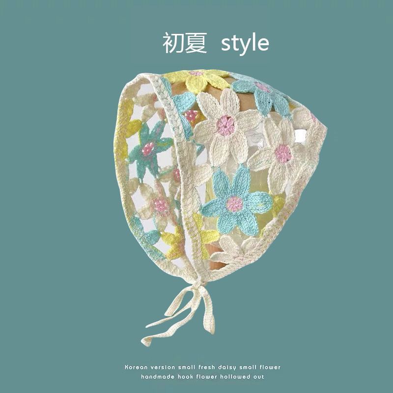 [Liquidación de precio de fábrica] Versión coreana de la bufanda triangular hueca de crochet de punto femenino dulce y lindo sombrero de pañuelo de flores de estilo femenino