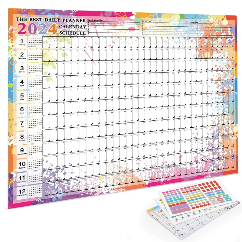 Calendar on wall, annual poster, 365 days, schedule, 2025 years