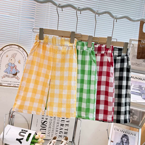 Girls' Pants Summer 2026 New Style Boys' Anti-Mosquito Pants Children's Plaid Pants Summer Thin Baby Summer Air-Conditioned Pants Trendy