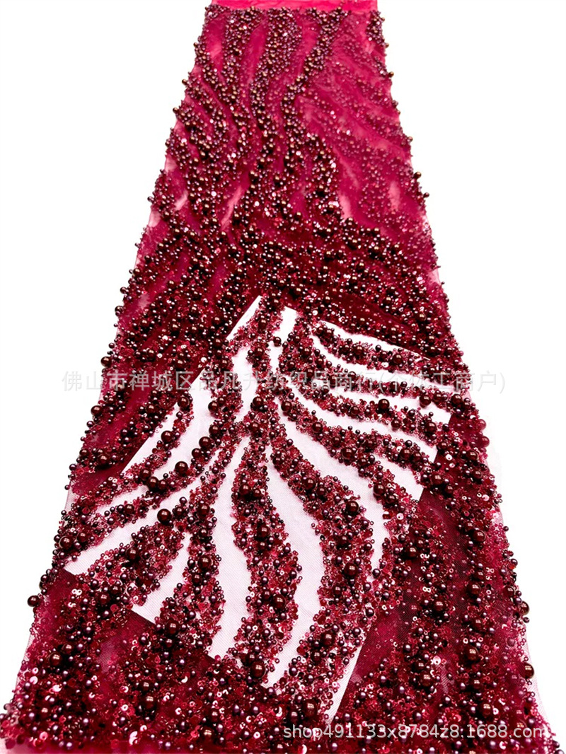 Nueva tela de perla ondulada de agua aerodinámica de perla full-length sequin lujoso anfitrión de banquete vestido de noche tela