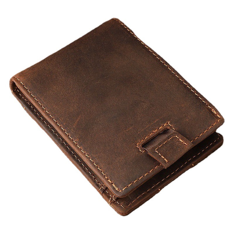 Wallet European and American Retro Style Men's Cash Holder with 4 Card Slots Short Card Holder Wallet Leather Texture Credit Card Anti-Magnetic