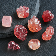 天然草莓晶配件貔貅平安扣鸽血红吊坠猫爪九尾狐diy手链手串配饰