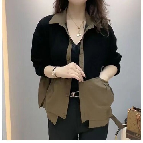 Large size women's coat, simple splicing, all-matching, casual temperament, fashionable, age-reducing autumn, 2026, slimming, slim and light