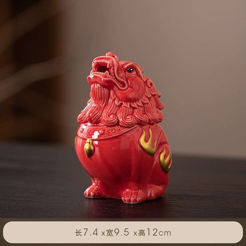 朝天吼貔貅摆件中式客厅玄关办公桌装饰品招财镇宅陶瓷麒麟工艺品|undefined
