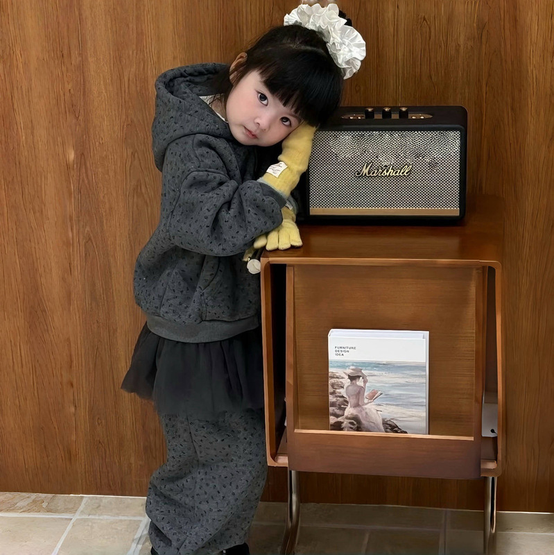 韩版儿童洋气连帽卫衣套装2025冬装加绒保暖外套冬季女童加厚裤子|undefined