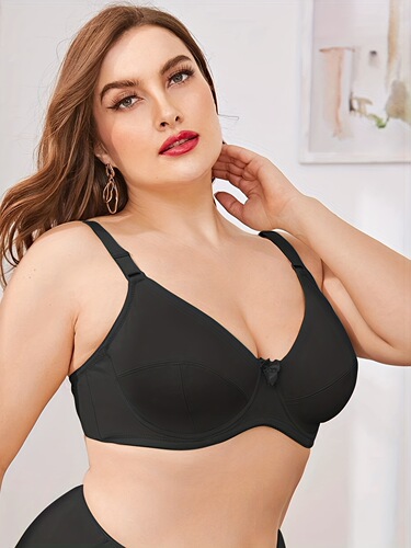 Plus Size Full Coverage Bow Front Solid Bra Women's chest