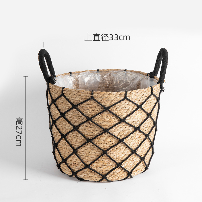 Maceta de flores tejida de paja extragrande, cesta de plantas verdes tejida de ratán, maceta alta tejida, cesta de almacenamiento comercial para interiores.