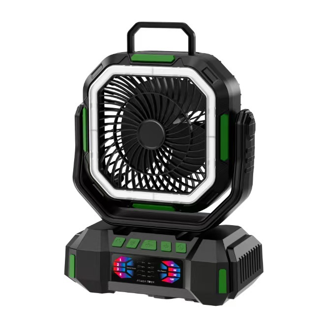 Ventilador Portátil para Camping con Luz de Plástico PC Luz Nocturna, Función Power Bank, Recargable para Camping
