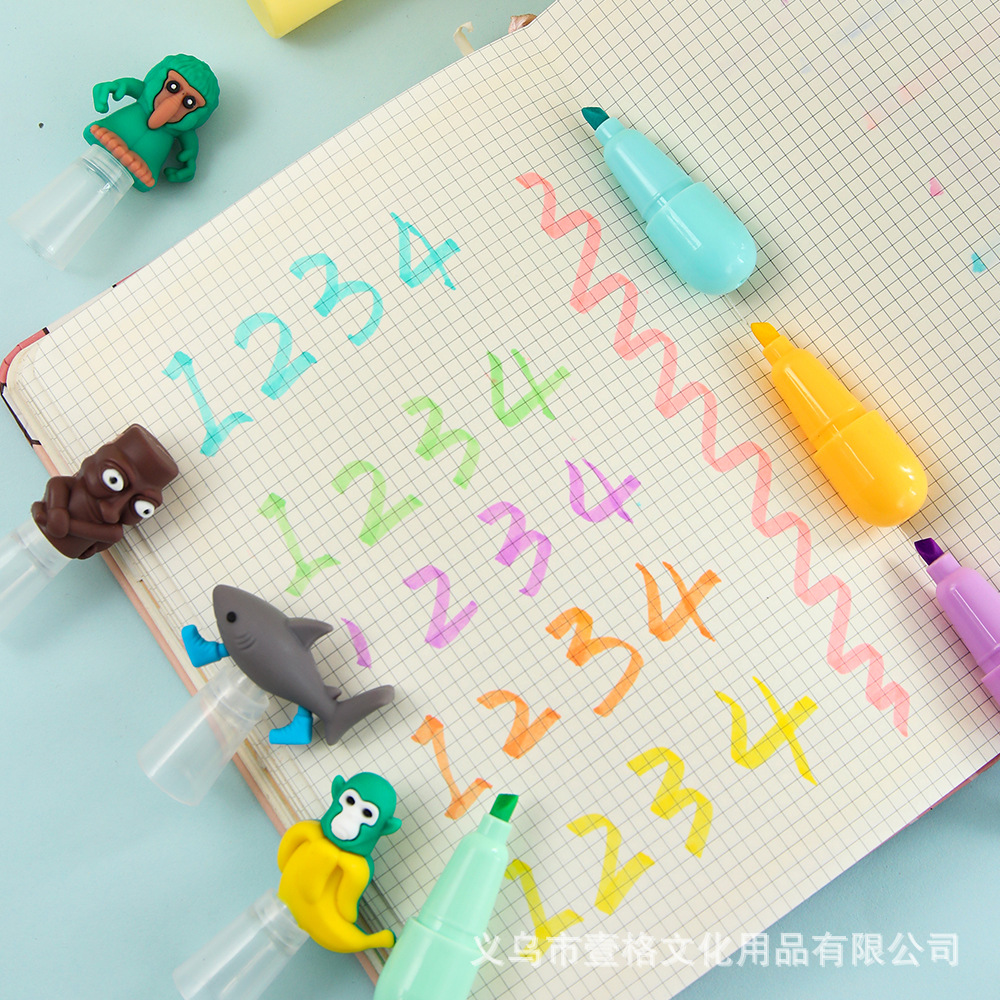 Nuevos productos transfronterizos AI montañas y mares a través de la gota de agua pen de resaltador adorable niña mano de tela de 6 colores graffiti pen de palo de madera