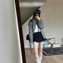 日系复古黑色格子衬衫女2025早春内搭小众设计感减龄休闲外套上衣