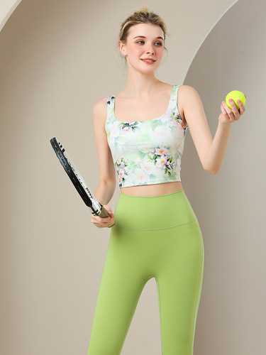 Women's Yoga Top Set with Colorful European and American Print, Good-looking Sports Bra with Padding, Fitness Innerwear