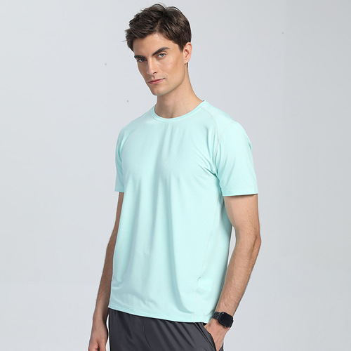 New Multicolor Sweatproof Quick-Dry T-Shirt for Men and Women, Four-Needle Six-Line Printed High-Elastic Short-Sleeve Summer Mesh Splicing Top