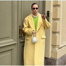 欧美跨境2024秋季女装女式风衣气质优雅领一粒扣仿羊毛宽松大衣女