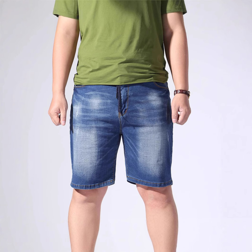 European and American Style Summer Elastic Waist Denim Shorts for Men, Five-Point Shorts, Large Size, High Elasticity, Extra Large for Big and Tall Men