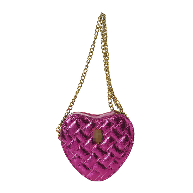 Bolso de hombro transfronterizo para mujer nueva tendencia bolso de corazón de alta gama patrón de lichi ringge bolso de mensajero de cadena de color sólido simple