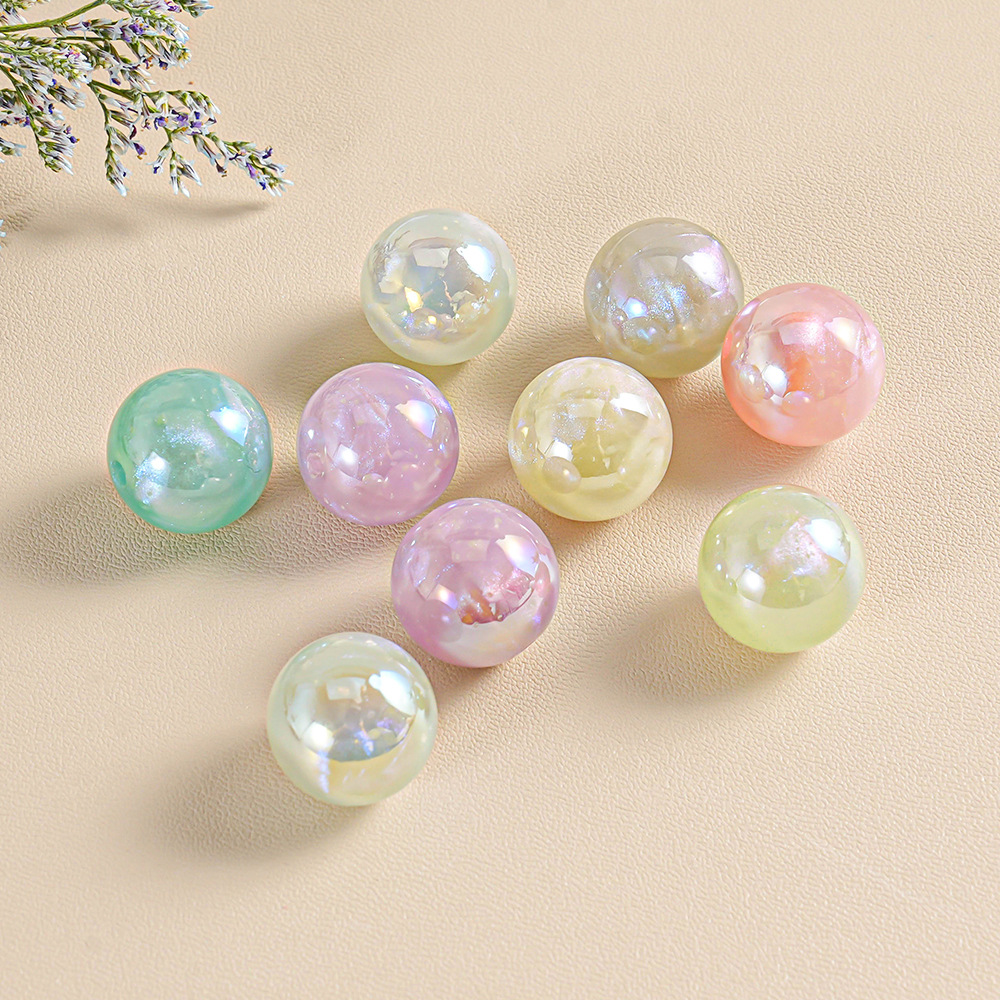 【20-30 piezas】Cuentas redondas luminosas, materiales para accesorios de bricolaje, brillantina fina galvanizada, imitación de perla, pulsera, cadena para teléfono