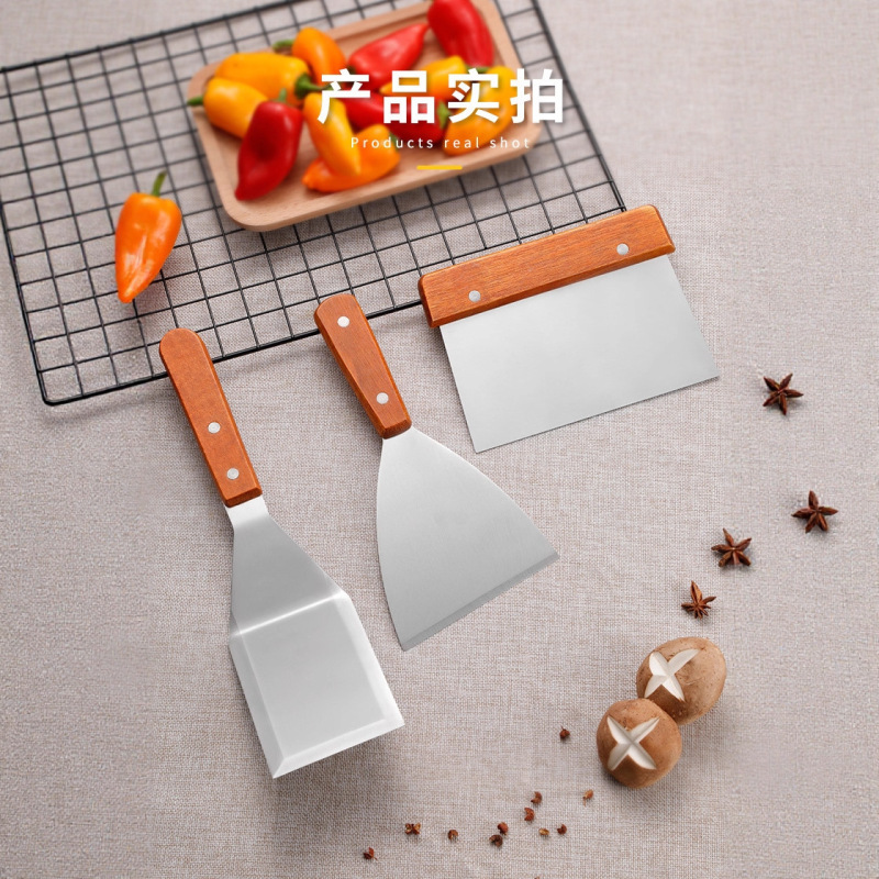 不锈钢木柄铲刀煎铲工具牛排烧烤铁板烧铲料理铲套装厨具铲子批发|undefined