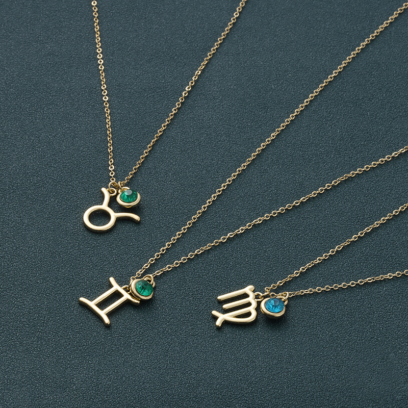 Constellation Pattern Women's Gender Simple Style Constellation Artificial Gemstones Alloy Wholesale Pendant Necklace