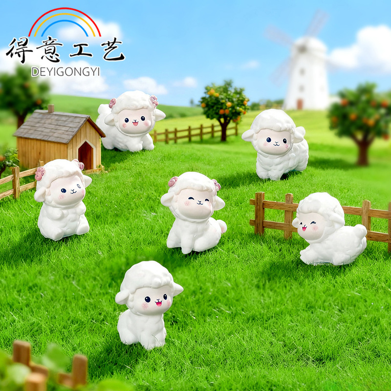 Micro Landscape Cartoon Cute Colorful Lamb Doll Ornaments DIY Decoration Accessories Desktop Car Resin Ornaments