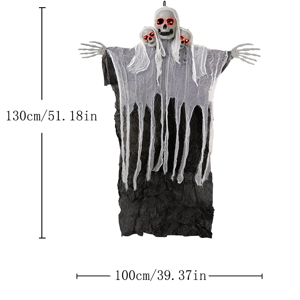 Halloween control de voz iluminado tres cabezas calavera colgante gran puerta de la habitación fantasma accesorios colgantes grandes fantasmas