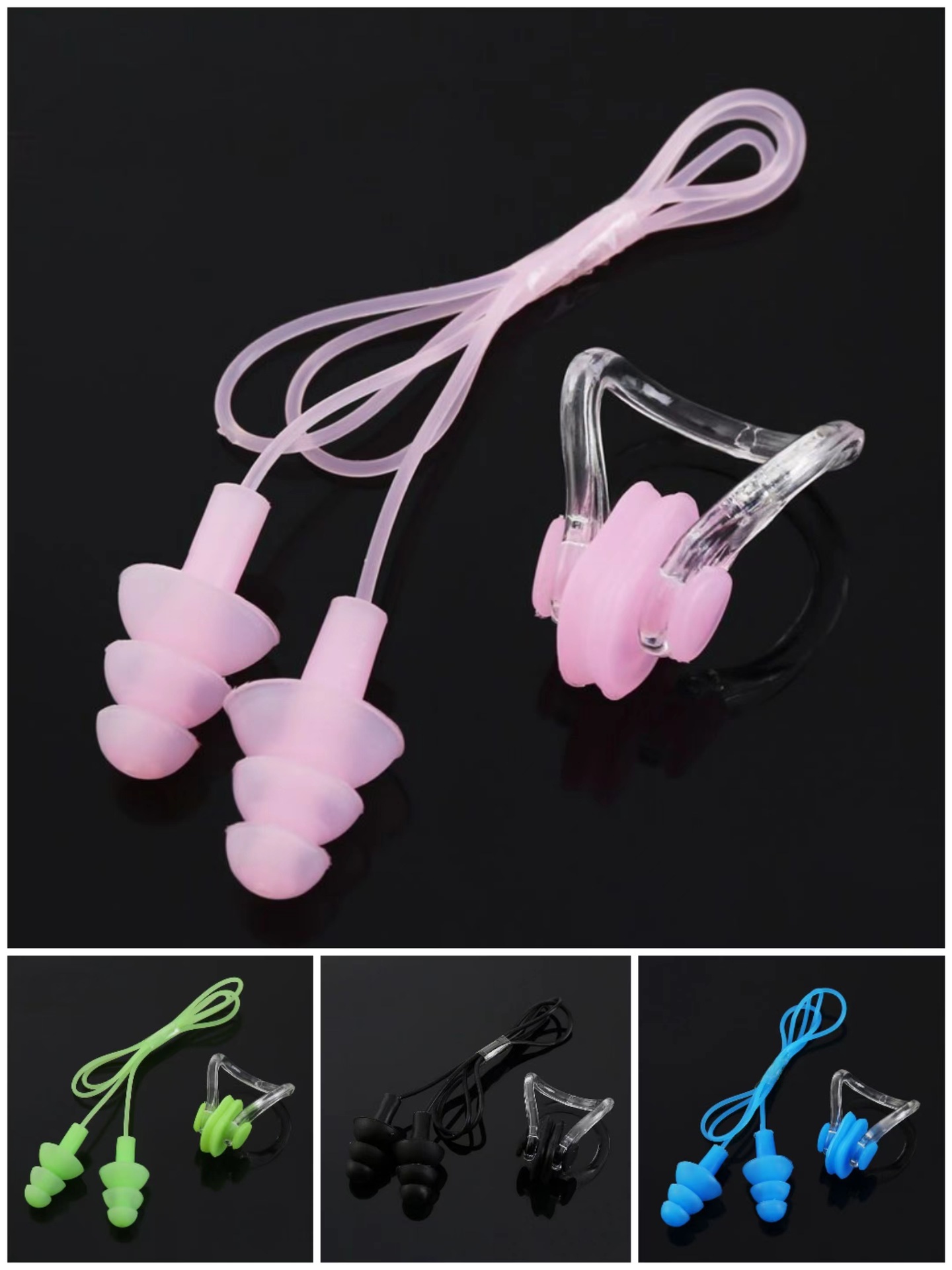 Boxed with rope nose clip earplug set children adult waterproof with rope silicone earplug swimming equipment wholesale