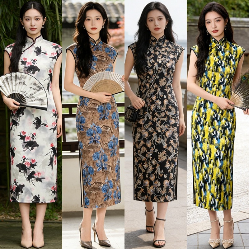 温柔系旗袍连衣裙夏季包肩袖薄款透气出游穿搭必备气质优雅拍照