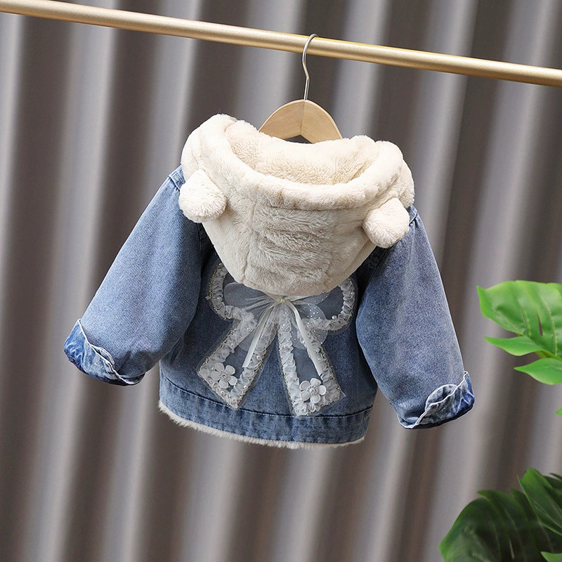 Winter children's denim demi-season down jacket girl's, western style, increased thickness