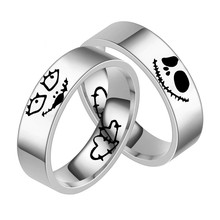 Jack and Sally圣诞夜惊魂礼物不锈钢戒指钛钢光面情侣生日礼物