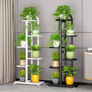 Multi-layer Green Flower Shelf Living Room Balcony Household Iron Floor-standing Indoor Space-saving Decorative Flower Pot Storage Rack