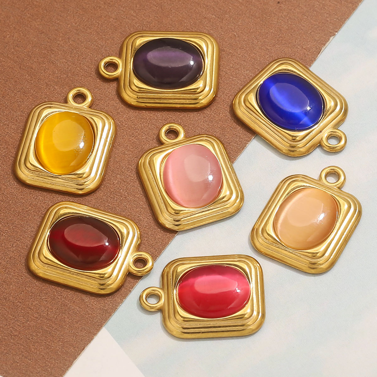 1 Piece Quantity 1 Piece 304 Stainless Steel PVD Coated Real Gold Plated Square Pendant Pendant