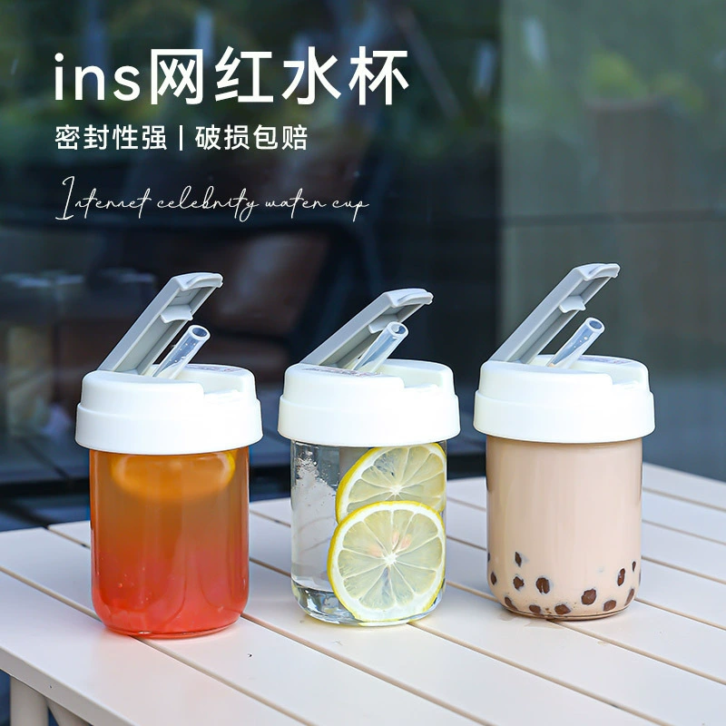 Портативная стеклянная кружка с трубочкой для офиса и дома, маленькая портативная кружка, детская кружка для воды, кружка с трубочкой с мультяшным рисунком