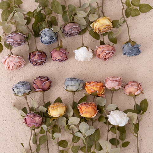 Home decoration single branch snowy burnt edge rose wedding INS style artificial flower cross-border wholesale fake flower MW66011