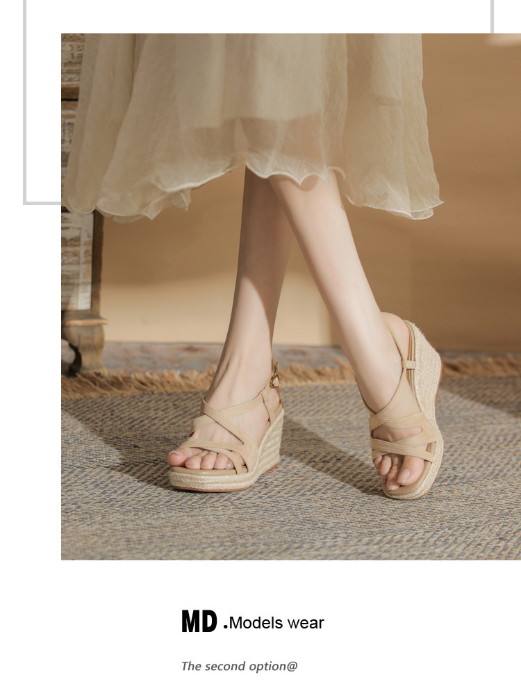 Sandal cao gót nữ hở mũi đế xuồng bọc dây thừng MJ90111 — màu đen chi tiết 12