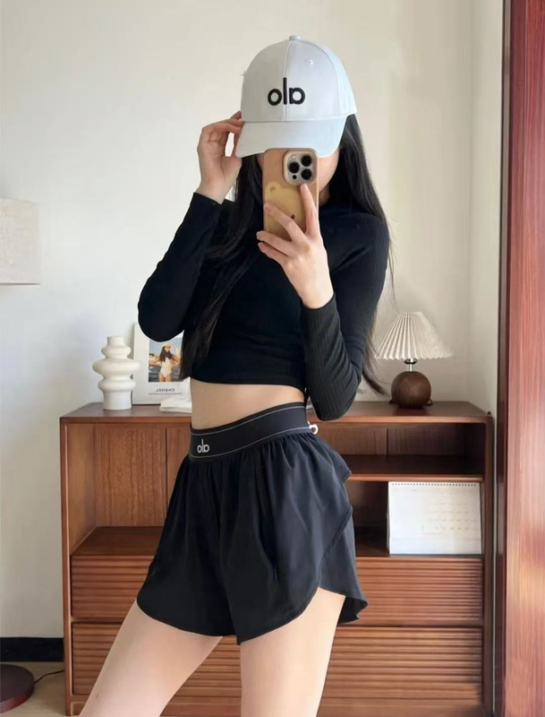 原厂Alo Yoga高腰织带瑜伽健身速干短裤户外跑步防走光运动短裤女|undefined