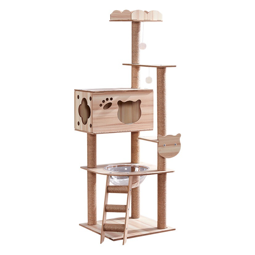 Cat scratch board climbing shelf sisal cat supplies cat climbing frame cat tree Integrated Solid Wood space capsule through Tianzhu cat nest