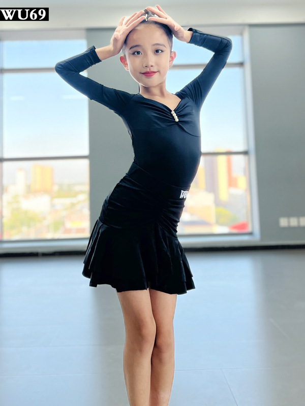 高級子供のラテンダンスの練習服の女の子の新型のダンス服のスーツの専門の子供のラテンダンスの長袖|undefined