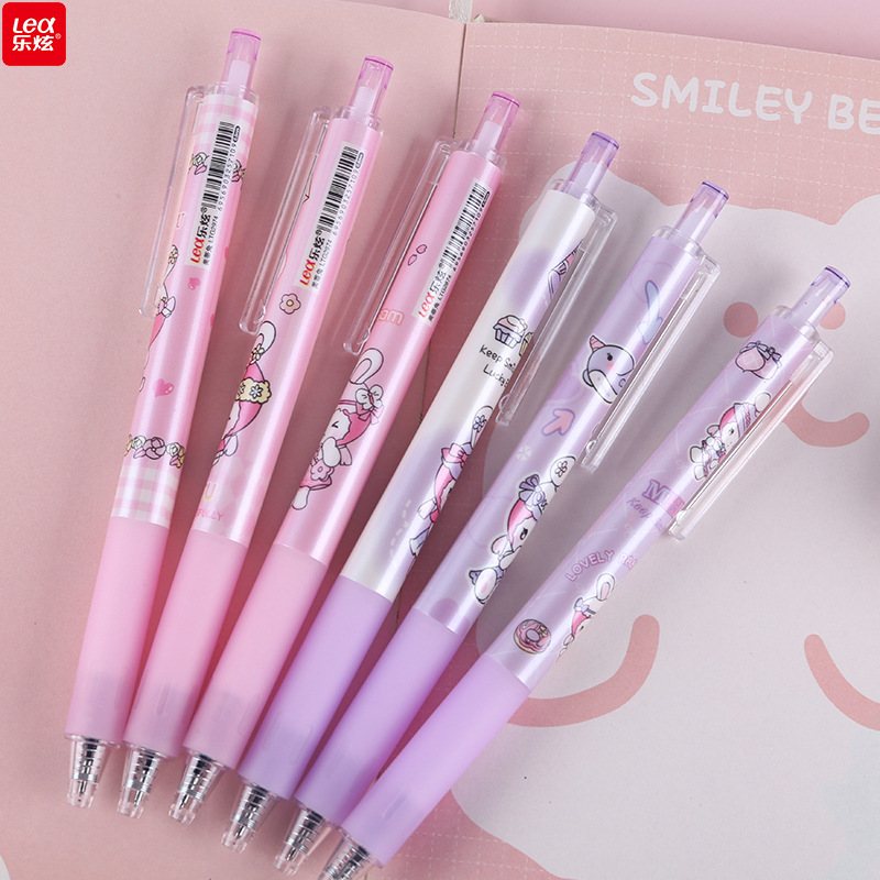 Estudiantes pulsan bolígrafo neutro de alto valor facial de caricatura de conejo pincel negro bolígrafo ST papelería al por mayor