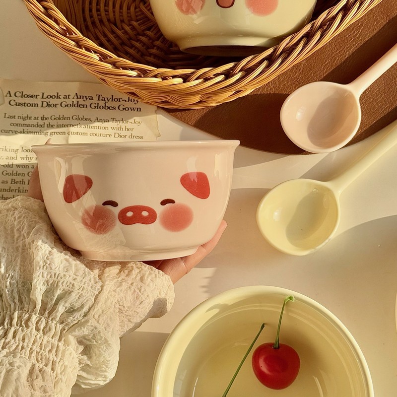 ミルクピッグミルクドッグインセラミックボウルかわいい釉下色ホーム寮ライスボウルデザートボウル|undefined