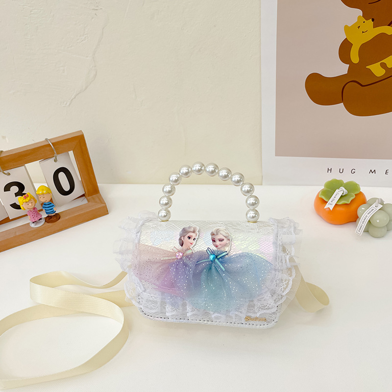 Bolsas para niños nuevas niñas bolsas de hombro lindas princesas bolsas de hombro de perlas de encaje bolsas de hombro al por mayor