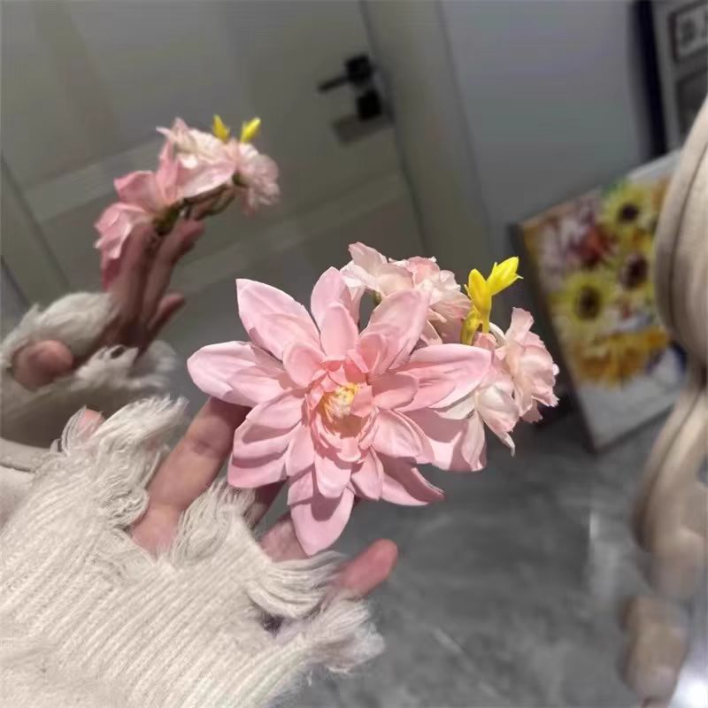 春夏大丽花氛围感蓝色百合花发夹鸭嘴夹超仙气质碎发夹子发卡拍照