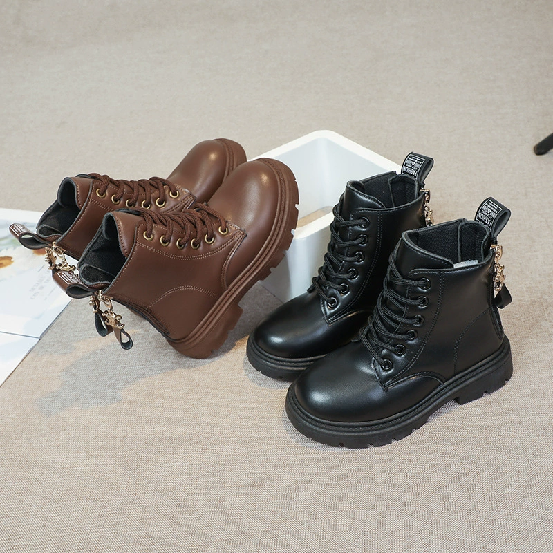 Кожаные сапоги для девочек Осенние и зимние детские сапоги Martin модные туфли для девочек