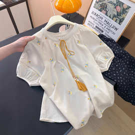 泡泡袖短袖衬衫女夏季宽松娃娃衫新中式衬衣上衣新款减龄百搭显瘦
