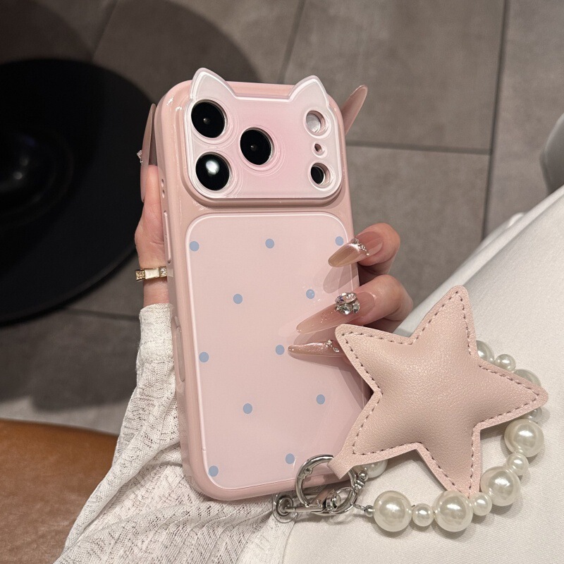 Gradient cat ear phone case suitable for iPhone 17 Pro Max with large window, polka dot design for Apple 16 Pro, 15/14 Gradient cat ear phone case suitable for iPhone 17 Pro Max with large window, polka dot design for Apple 16 Pro, 15/14