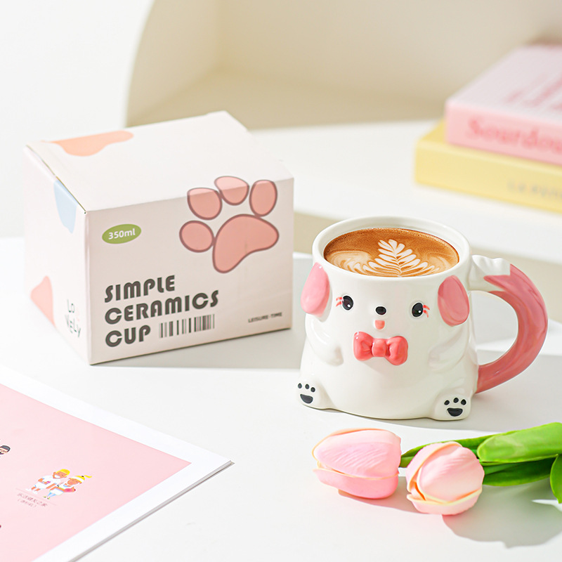 Cute caricatura cachorro taza de cerámica taza de marca taza de leche taza de agua casera taza de pareja para chicas