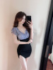 Mesh print patchwork irregular dress， spicy girl slim fit， slim fit， hip wrap short skirt