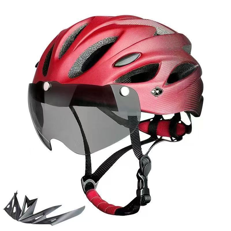 自転車マウンテンバイクオフロードヘルメット屋外サイクリングヘルメットメーカー磁気ゴーグルヘルメットライト付き|undefined