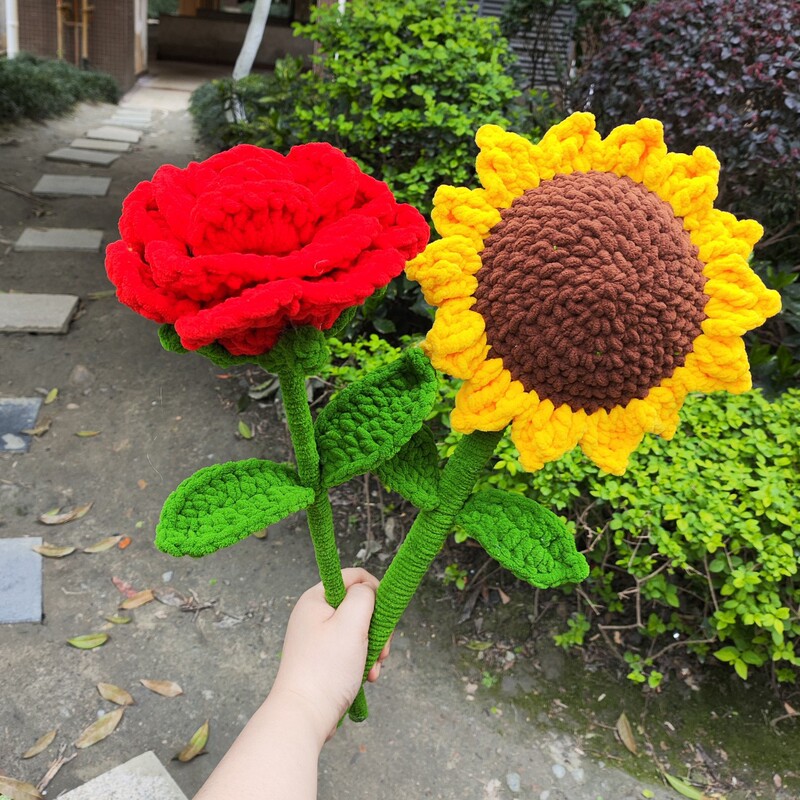 Win one fell swoop Graduation High School Entrance Examination Handmade Gift Finished Crocheted Ice Line Giant Sunflower Rose Bouquet Gift Win one fell swoop Graduation High School Entrance Examination Handmade Gift Finished Crocheted Ice Line Giant Sunflower Rose Bouquet Gift