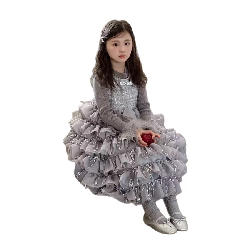 女童公主裙儿童秋冬小香风网纱连衣裙蛋糕裙背心礼服裙中小童|undefined
