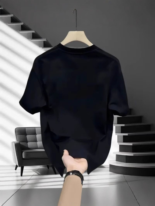 トレンディなブランドメンズ新しい夏の綿メンズ半袖Tシャツルーズカジュアルラウンドネックライト高級ハンサム半袖トップレター|undefined